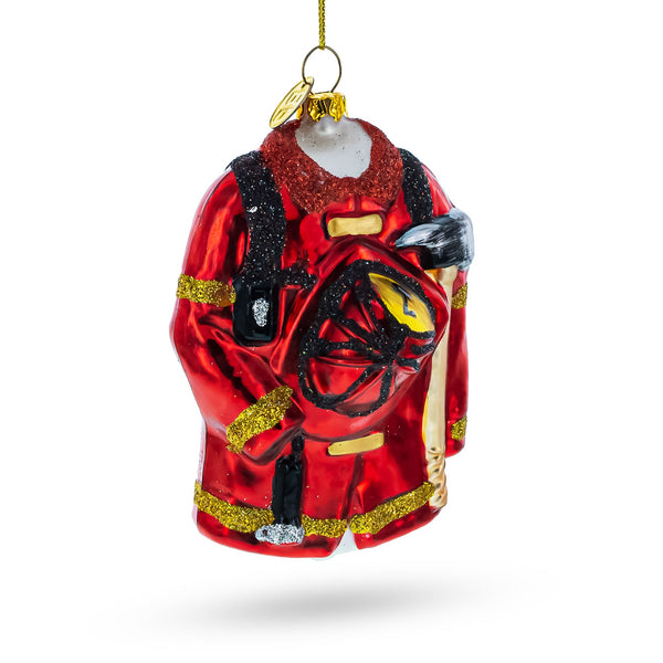 Heroic Fireman Uniform Glass Christmas Ornament