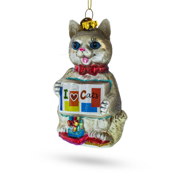 I Love Cats Glass Christmas Ornament