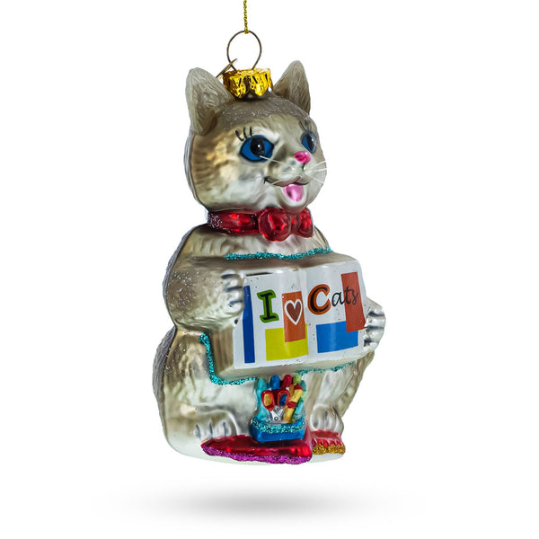 I Love Cats Glass Christmas Ornament