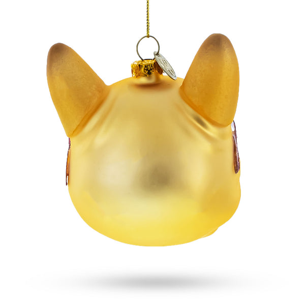 Hipster Bulldog in Red Glasses Glass Christmas Ornament