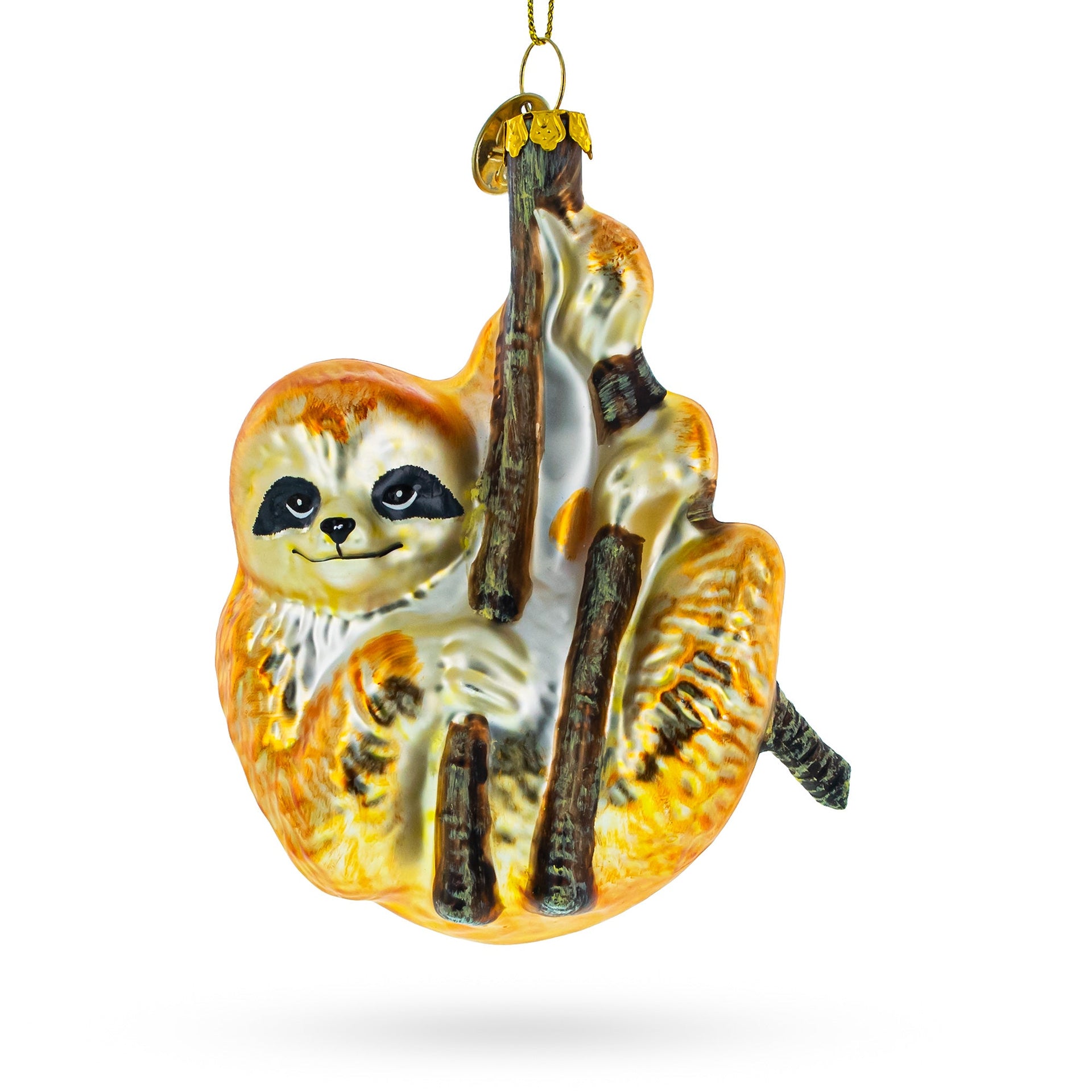 Hanging Sloth Glass Christmas Ornament