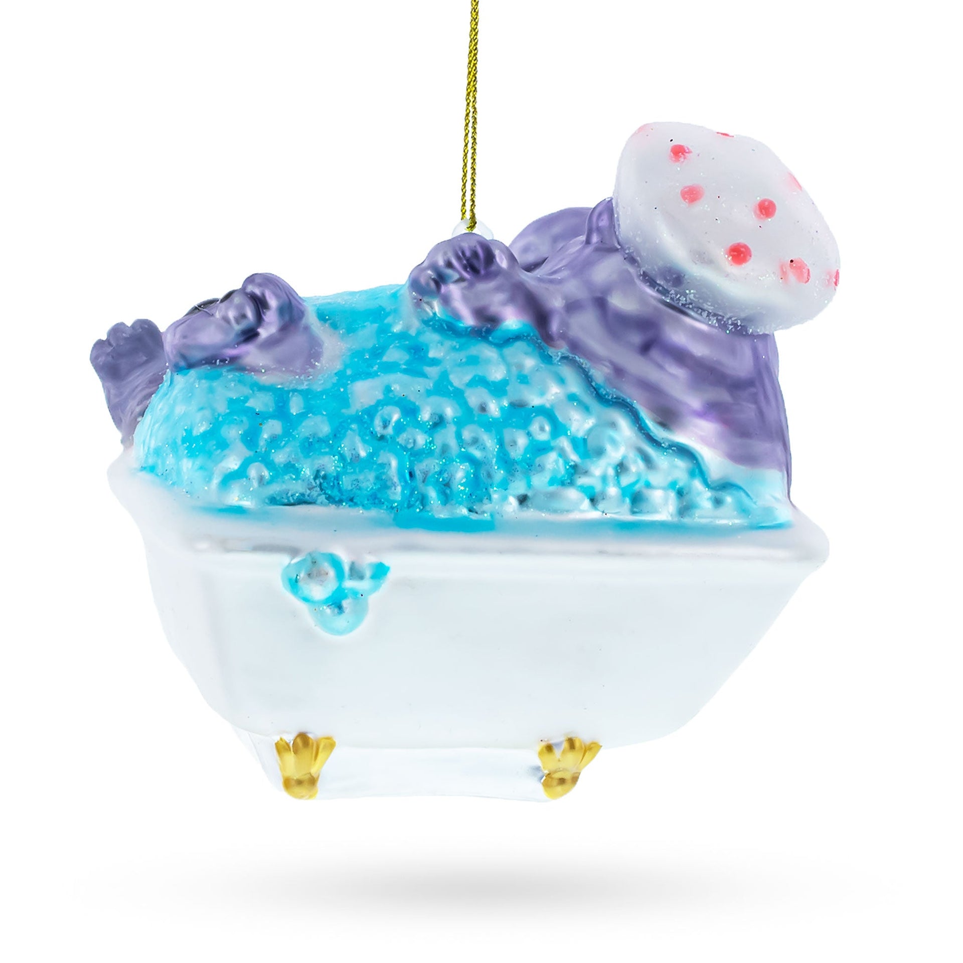 Hippo Taking Bath Glass Christmas Ornament