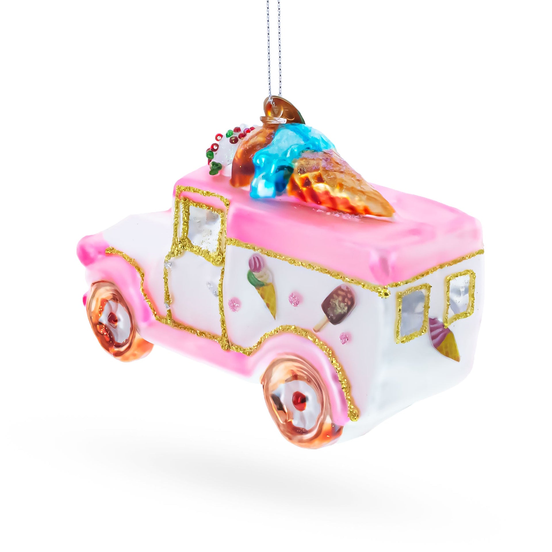 Ice Cream Truck Glass Christmas Ornament