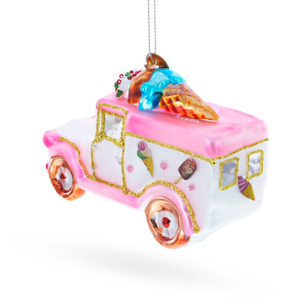 Ice Cream Truck Glass Christmas Ornament
