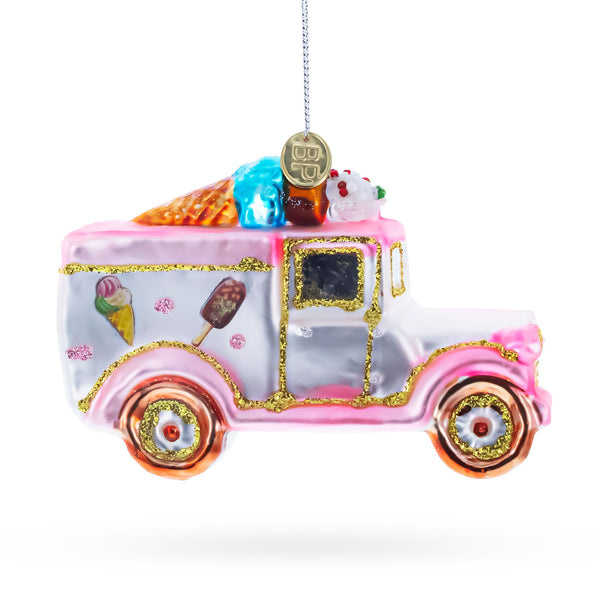 Ice Cream Truck Glass Christmas Ornament