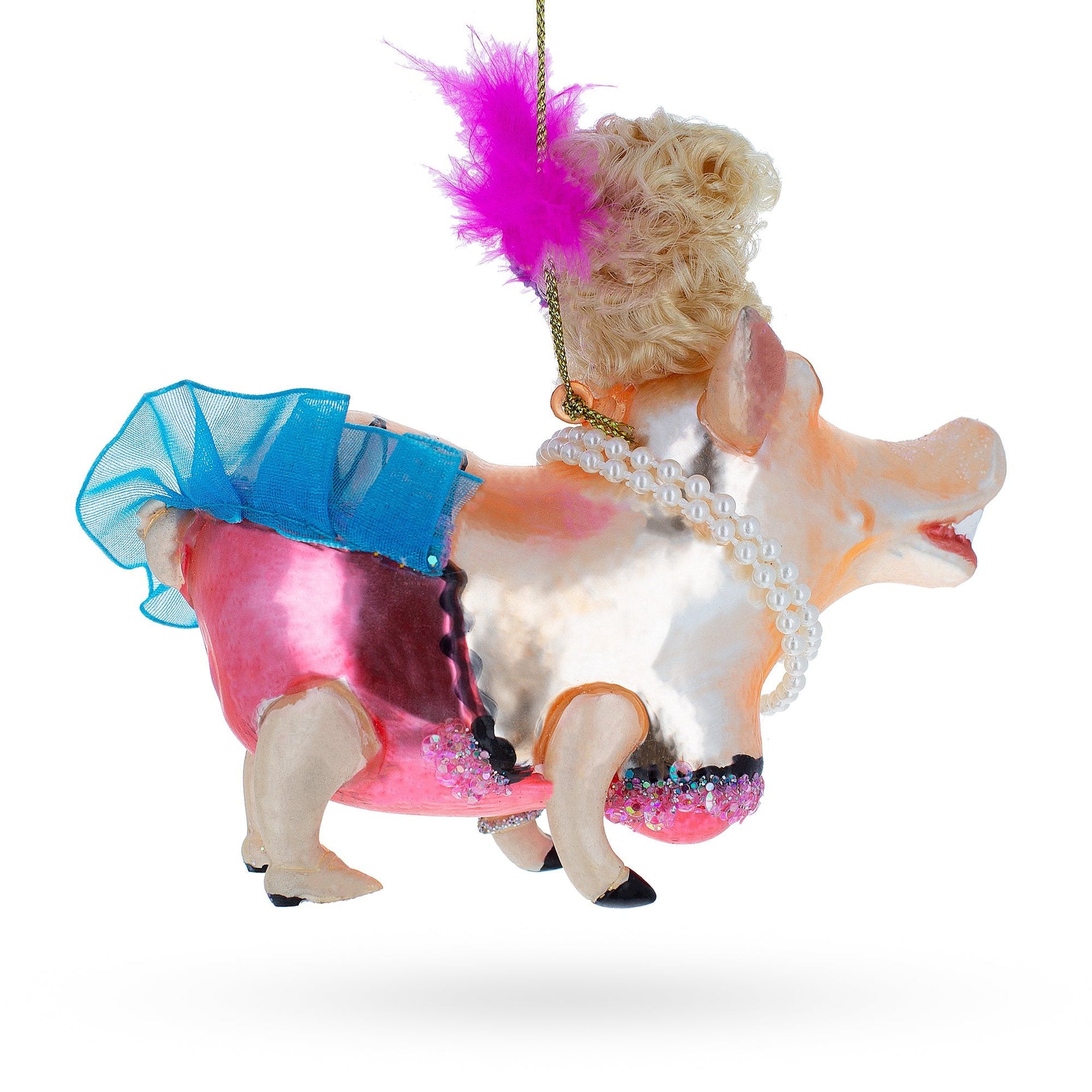 Fashion-Forward Pig Glass Christmas Ornament