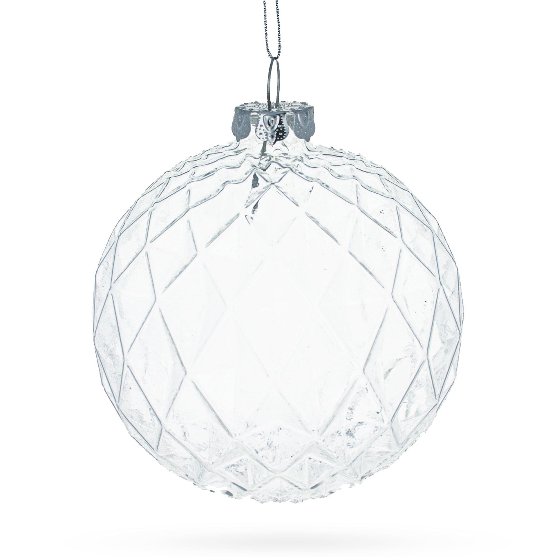 Set of 3 Ribbed Clear Glass Ball Christmas Ornaments 3.5 Inches