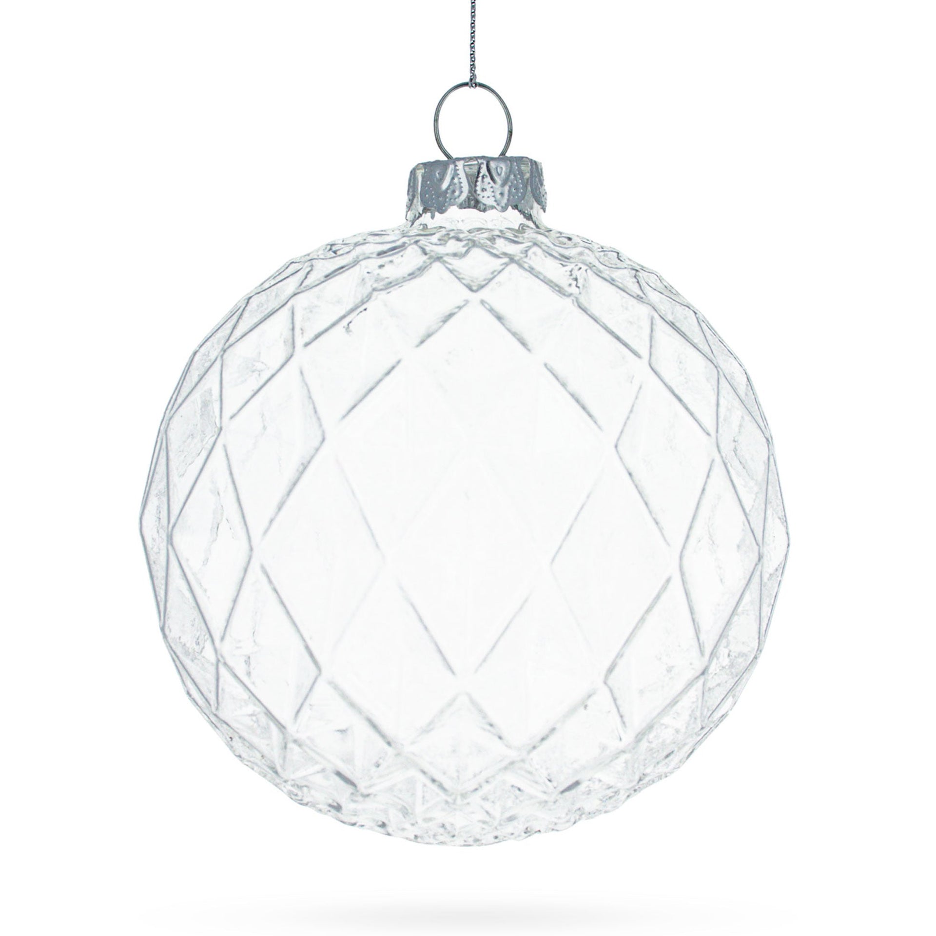 Set of 3 Ribbed Clear Glass Ball Christmas Ornaments 3.5 Inches