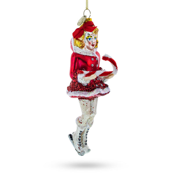 Ice Skater Girl with Candy Cane Glass Christmas Ornament