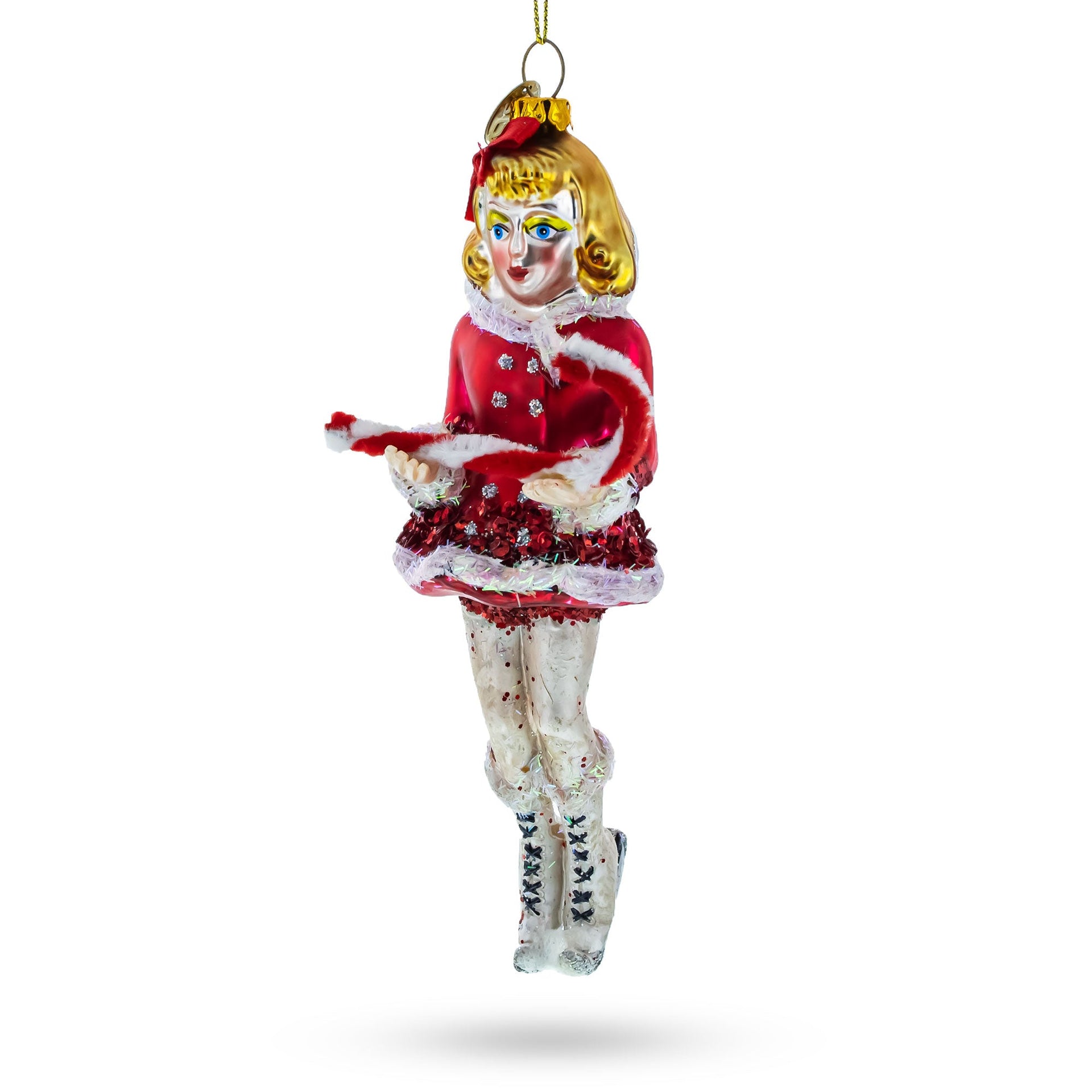 Ice Skater Girl with Candy Cane Glass Christmas Ornament
