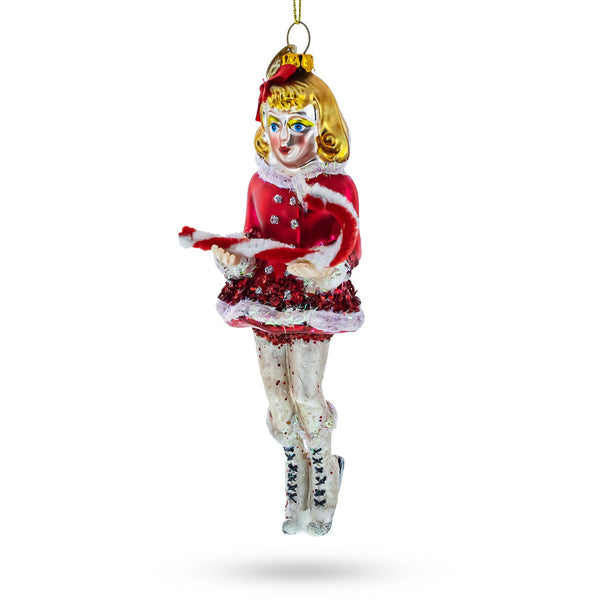 Ice Skater Girl with Candy Cane Glass Christmas Ornament