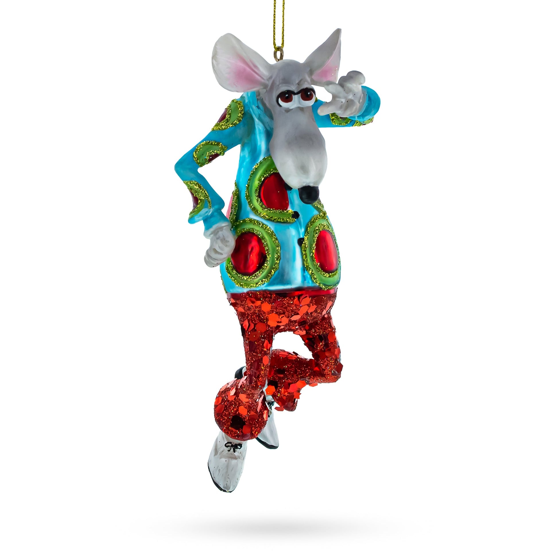 Groovy Disco Dancing Rat Glass Christmas Ornament