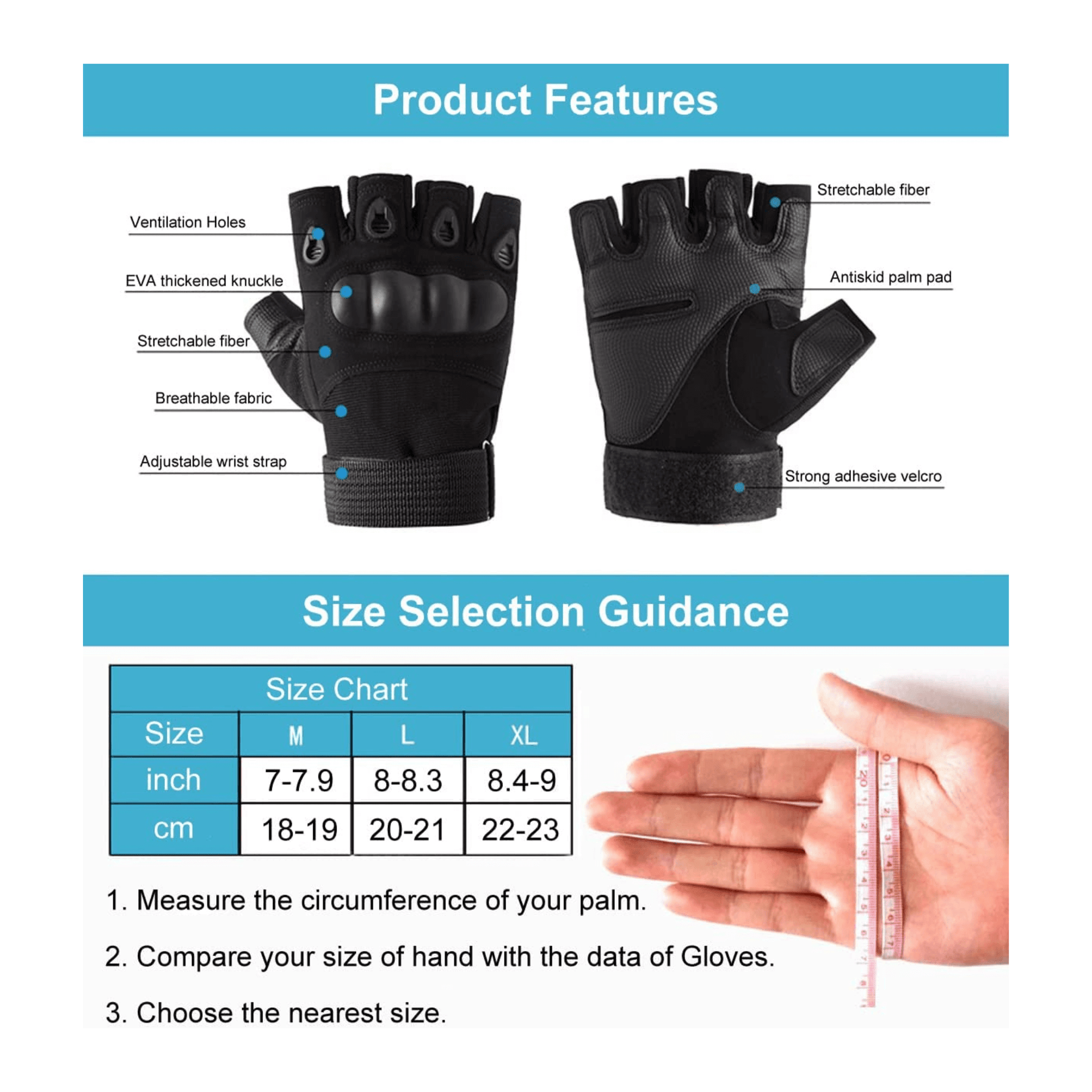 JupiterGear Tactical Military Fingerless Airsoft Gloves for Outdoor Sports, Paintball, and Motorcycling