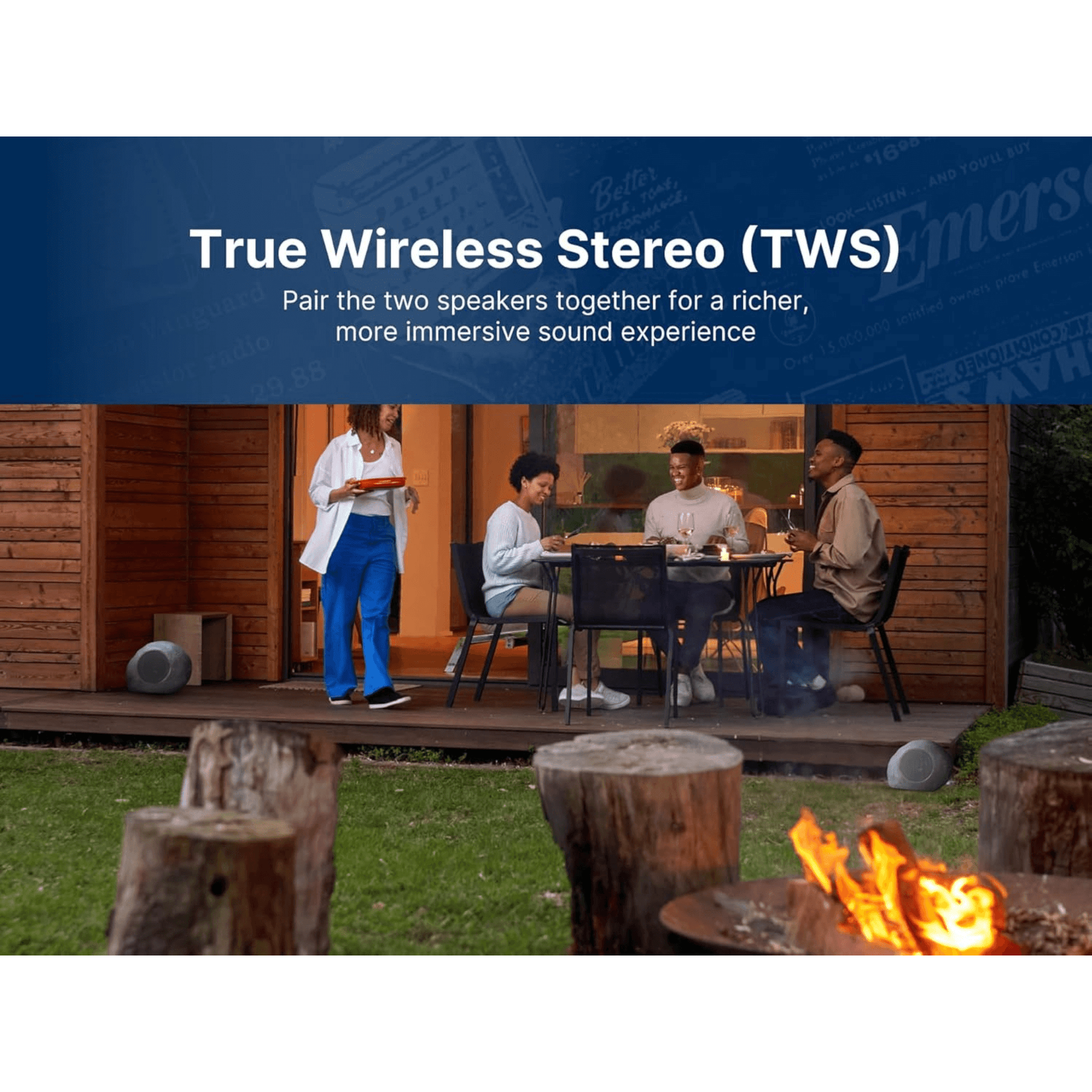 Emerson 1-Pair Mini Pebbles Duo Bluetooth Speakers with TWS