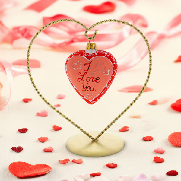I Love You Glass Heart Christmas Ornament