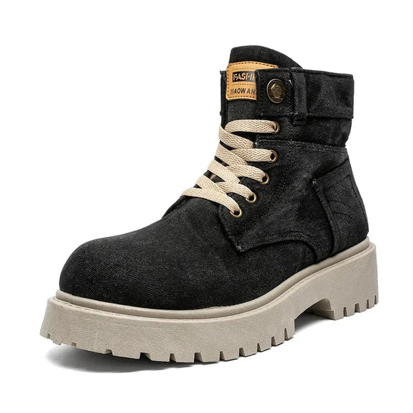 Cowboy boots new autumn thick soled Martin boots fashionable retro washed high top big toe shoes for men