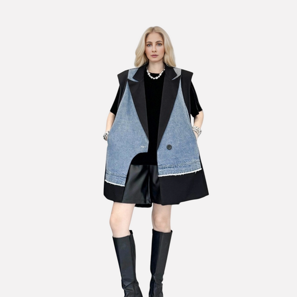 Cowboy patchwork suit vest women's irregular fashion vest jacket