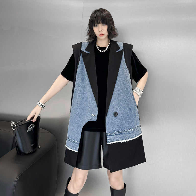 Cowboy patchwork suit vest women's irregular fashion vest jacket