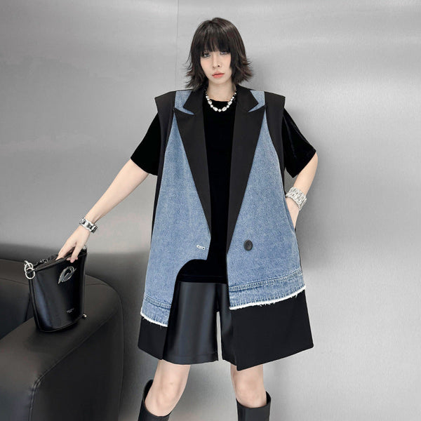 Cowboy patchwork suit vest women's irregular fashion vest jacket