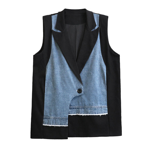 Cowboy patchwork suit vest women's irregular fashion vest jacket