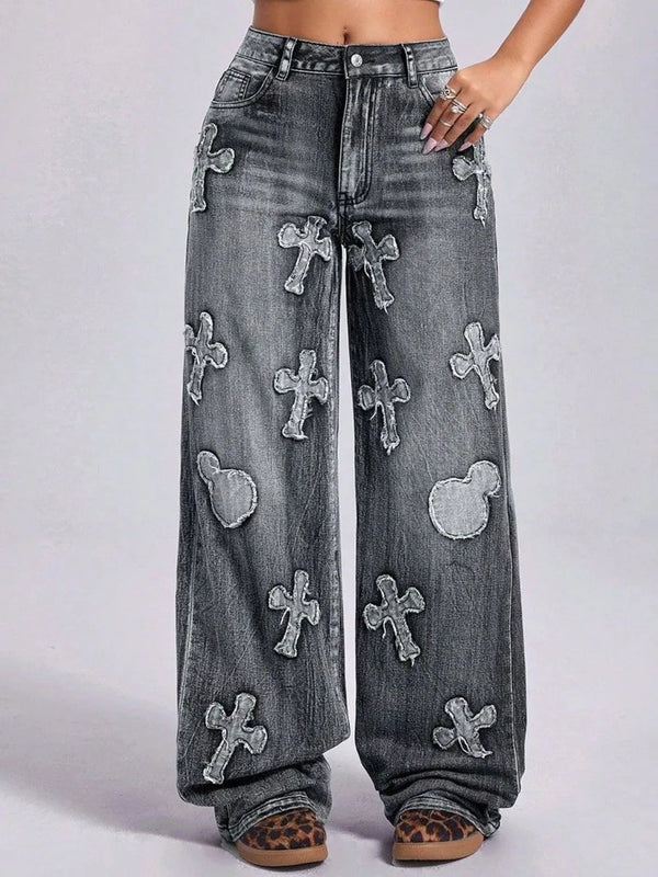 Cross Wide Leg Jeans with Pockets