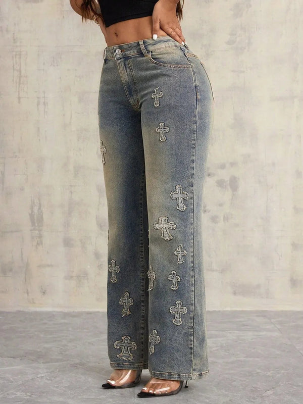 Cross Wide Leg Jeans with Pockets