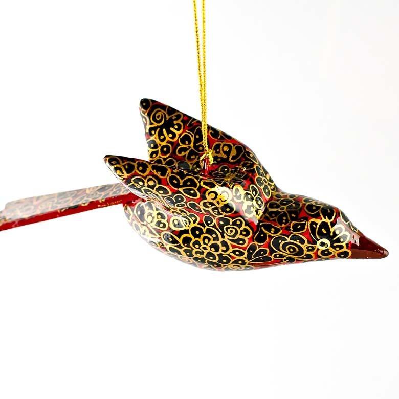 Set of 3 Birds Hand Painted Wooden Christmas Ornaments 6 Inches Long