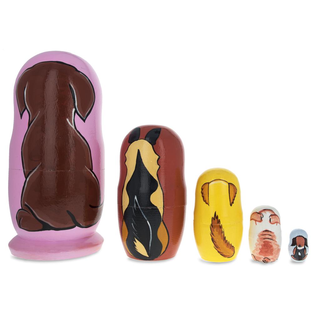 Five Dogs Wooden Nesting Dolls 5.75 Inches