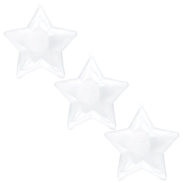 Set of 3 Openable Fillable Clear Plastic Star Christmas Ornaments DIY Craft 3.5 Inches