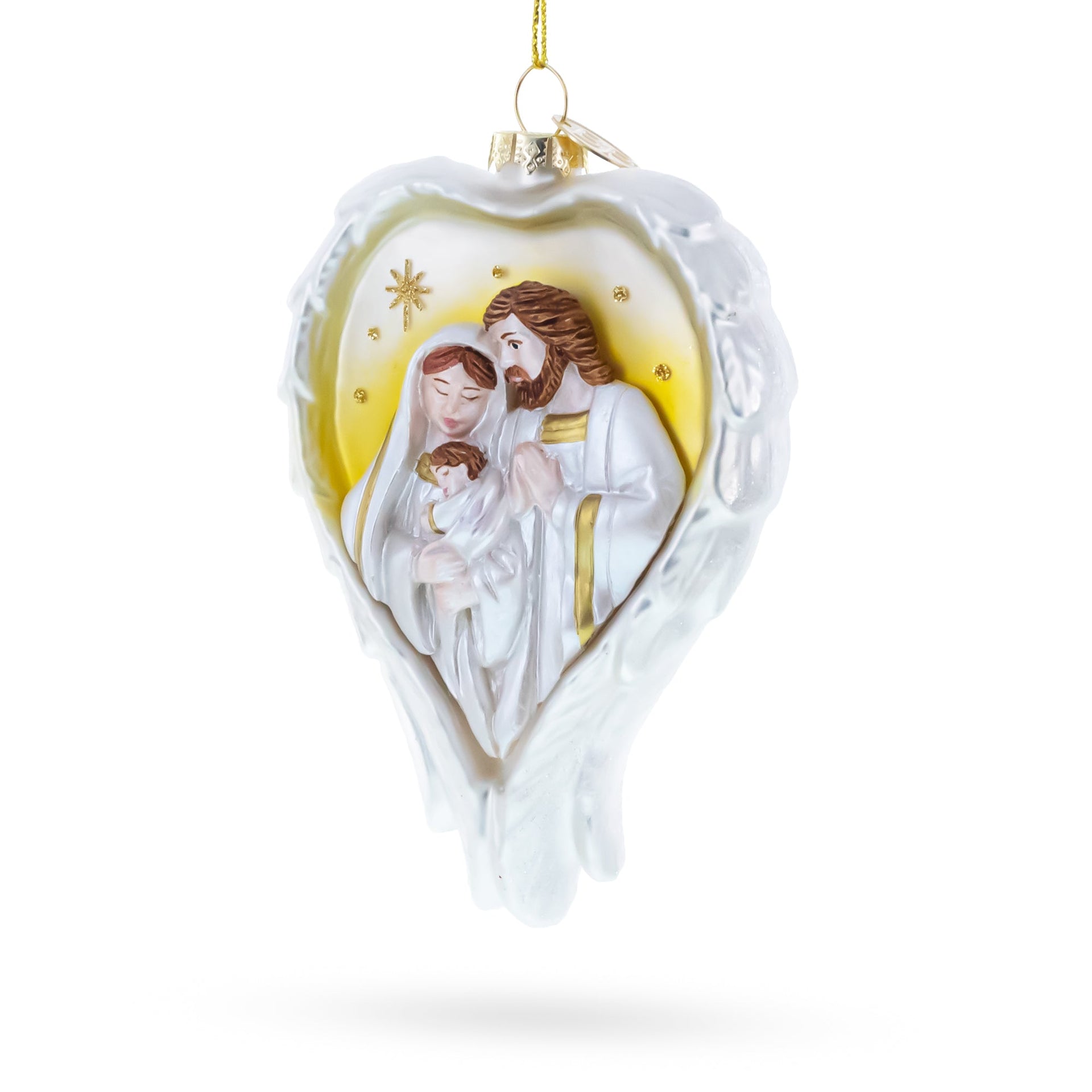 Holy Family Heart Glass Christmas Ornament