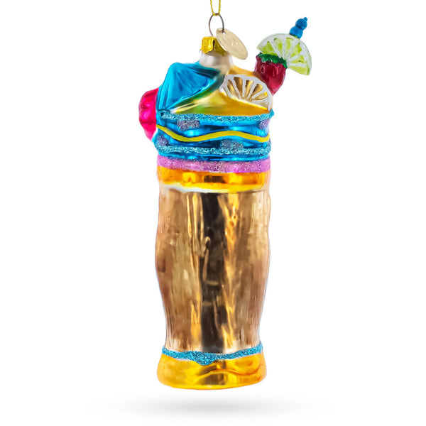 Hawaiian Tiki Totem with Tropical Cocktail Glass Christmas Ornament