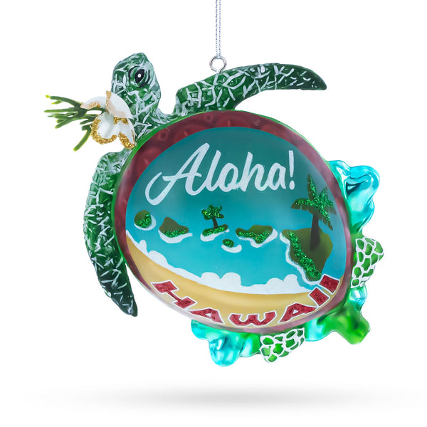 Hawaiian Aloha Turtle Glass Christmas Ornament