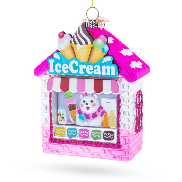 Ice Cream Shop with Polar Bear Glass Christmas Ornament
