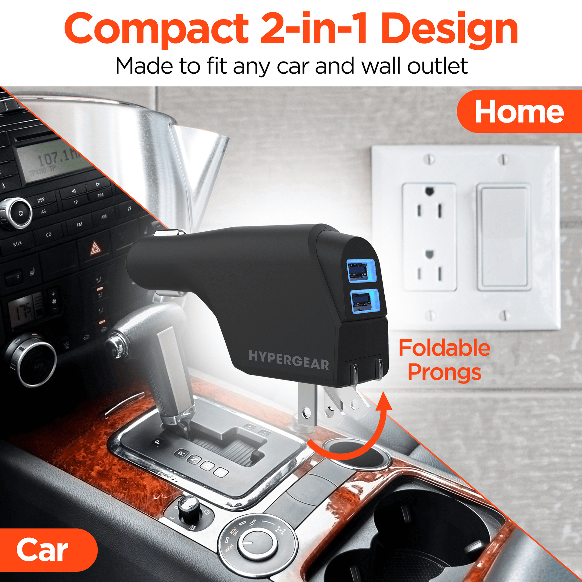 HyperGear Hybrid 2.1A Dual USB Car/Wall Charger