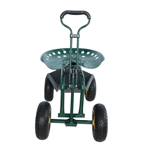 Garden trolley Rolling work chair with wheels, garden stool for planting, 360 degree swivel seat, station wagon scooter with steering handle and utility tray, for yard and outdoors, (green)