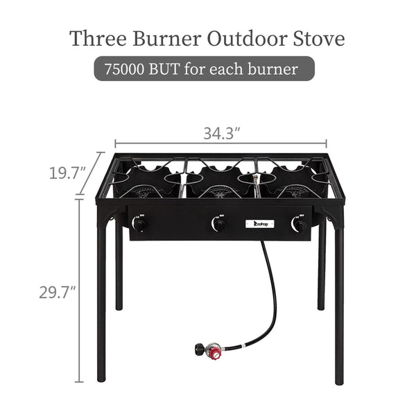 225,000 BTU Outdoor Propane Camp Stove – 3 Burner Cooker