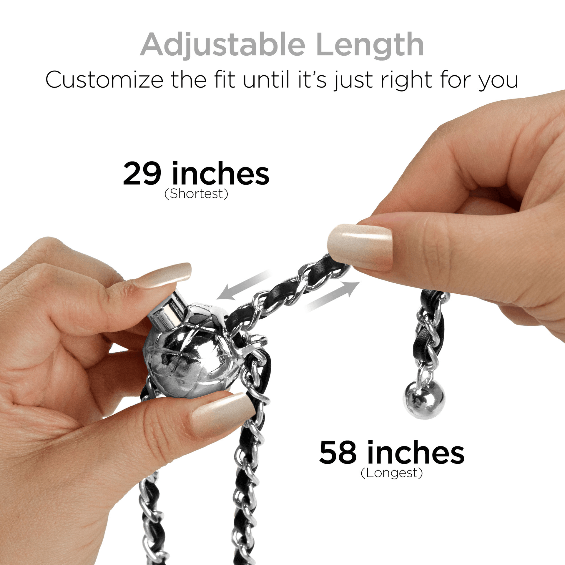 HyperGear TECHcessories Silver Chain with Black Vegan Leather Universal Crossbody Phone Strap