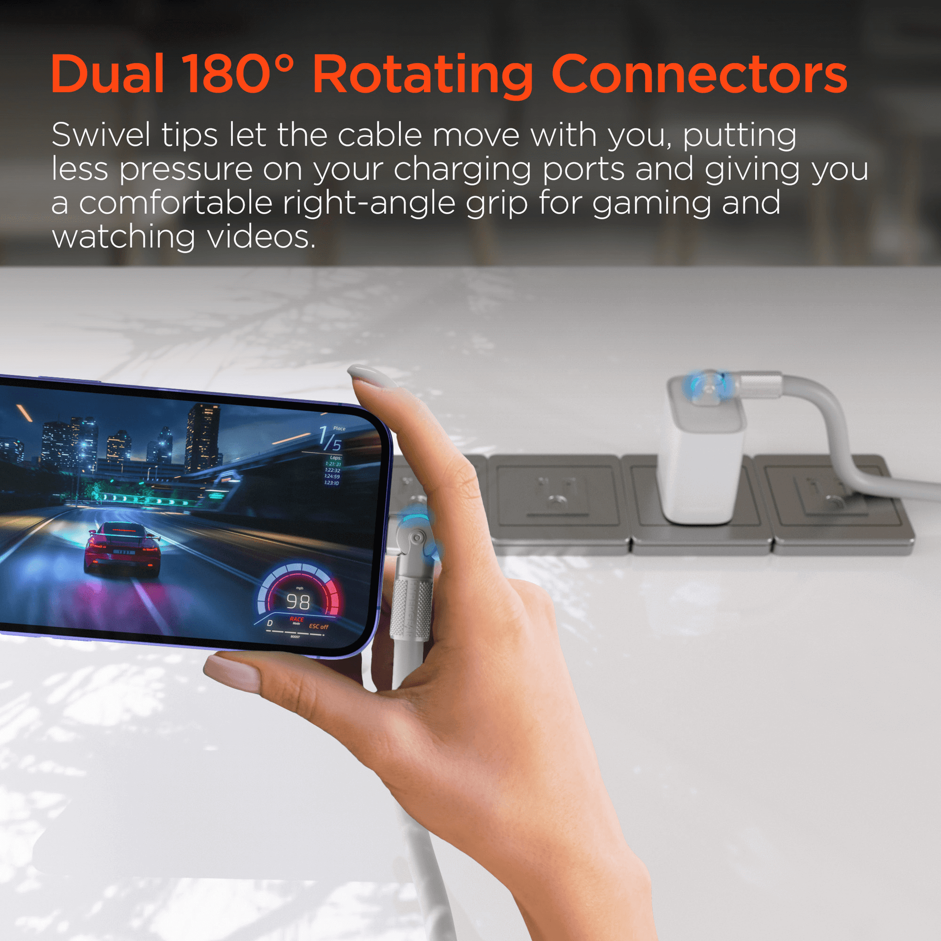 HyperGear Chunky180° 100W USB-C to USB-C Rugged Fast Charge Cable 12ft