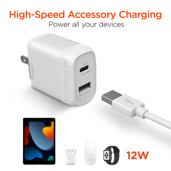 HyperGear SpeedBoost 25W USB-C PD + 12W USB Fast Wall Charger with PPS and 6ft MFi Lightning Cable