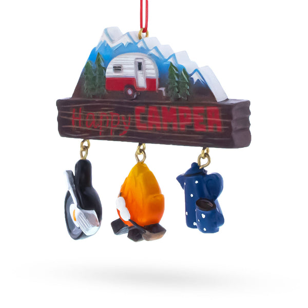 Happy Camper with Campfire and Cookware Resin Christmas Ornament