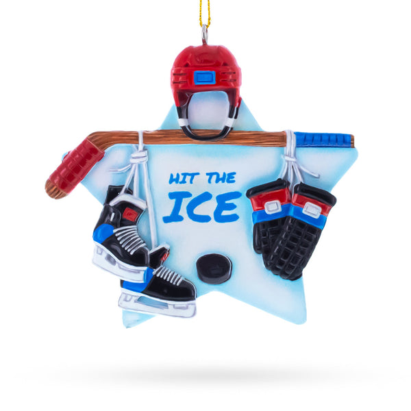 Hit the Ice Hockey Gear with Helmet and Stick Resin Christmas Ornament