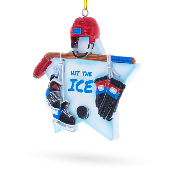 Hit the Ice Hockey Gear with Helmet and Stick Resin Christmas Ornament