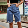 European and American denim ripped cropped pants, fashionable fringed fringe jeans for women