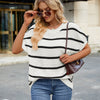 European and American fashion striped round neck pullover top for women