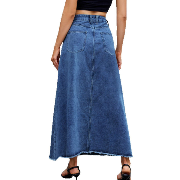 European and American high waisted denim skirt fashionable loose pocket half length skirt for women