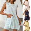 European and American women's fashion casual knitted sleeveless shorts set