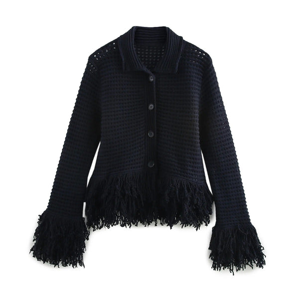 European and American women's fashion versatile tassel knit sweater+skirt set