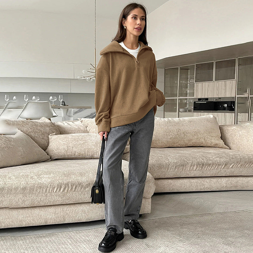 European and American zipper collar top fashionable and versatile sports hoodie