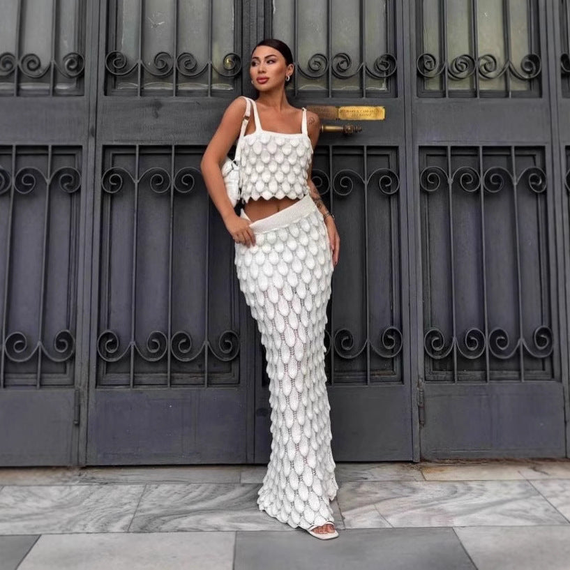 Fashion suspender two-piece scale skirt set