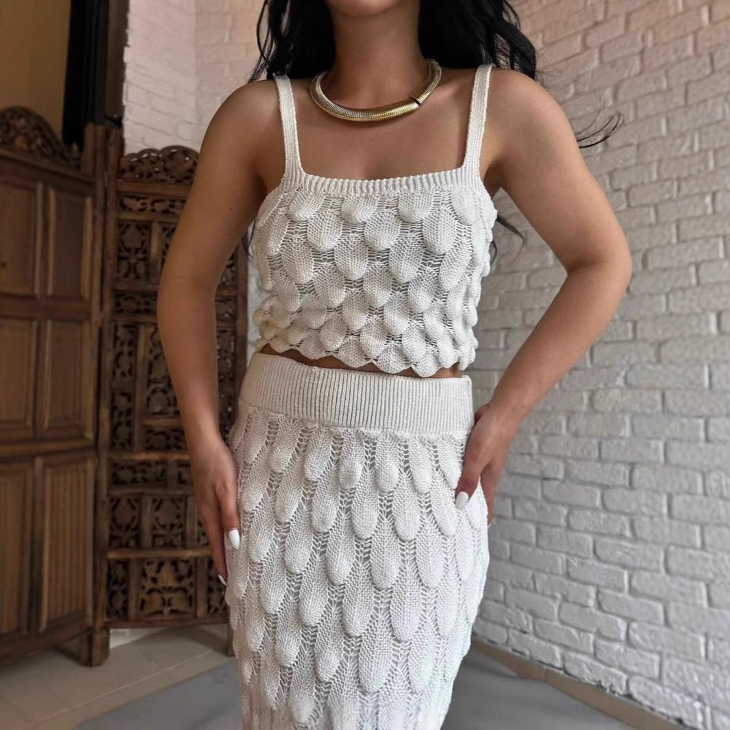 Fashion suspender two-piece scale skirt set